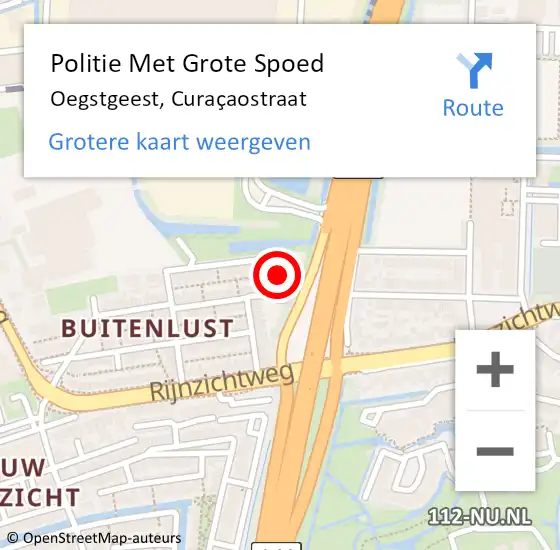 Locatie op kaart van de 112 melding: Politie Met Grote Spoed Naar Oegstgeest, Curaçaostraat op 20 januari 2022 11:08