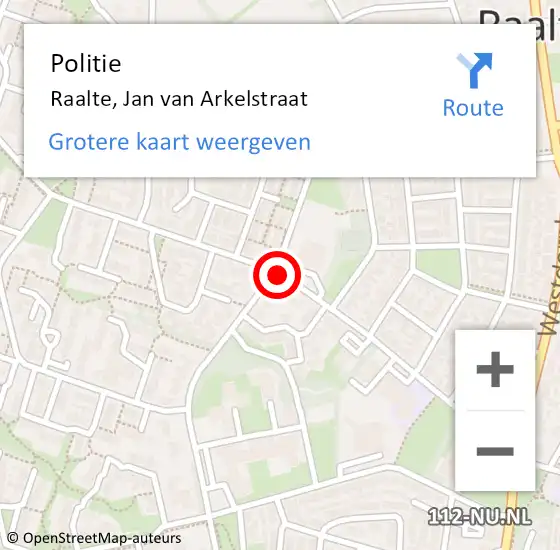 Locatie op kaart van de 112 melding: Politie Raalte, Jan van Arkelstraat op 20 januari 2022 11:10