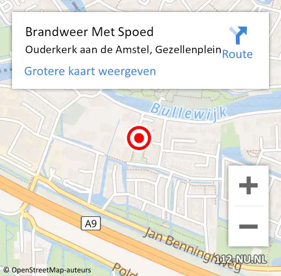 Locatie op kaart van de 112 melding: Brandweer Met Spoed Naar Ouderkerk aan de Amstel, Gezellenplein op 20 januari 2022 11:41