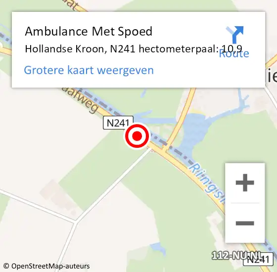 Locatie op kaart van de 112 melding: Ambulance Met Spoed Naar Hollandse Kroon, N241 hectometerpaal: 10,9 op 20 januari 2022 11:56