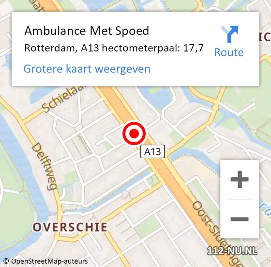 Locatie op kaart van de 112 melding: Ambulance Met Spoed Naar Rotterdam, A13 hectometerpaal: 17,7 op 20 januari 2022 12:04