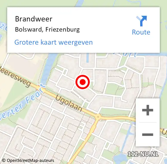 Locatie op kaart van de 112 melding: Brandweer Bolsward, Friezenburg op 20 januari 2022 12:33