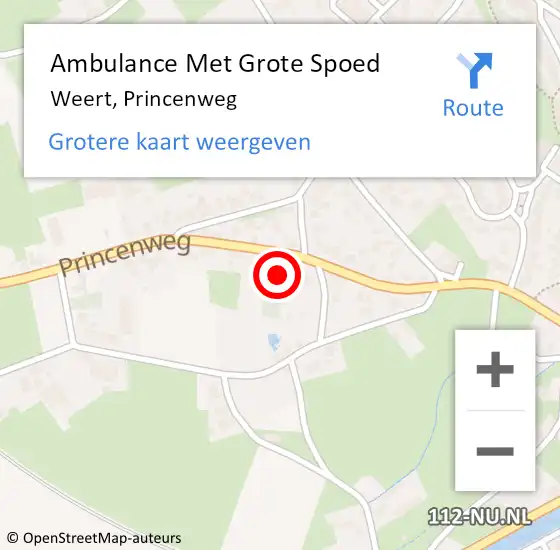 Locatie op kaart van de 112 melding: Ambulance Met Grote Spoed Naar Weert, Princenweg op 20 januari 2022 12:38