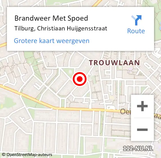 Locatie op kaart van de 112 melding: Brandweer Met Spoed Naar Tilburg, Christiaan Huijgensstraat op 20 januari 2022 12:38