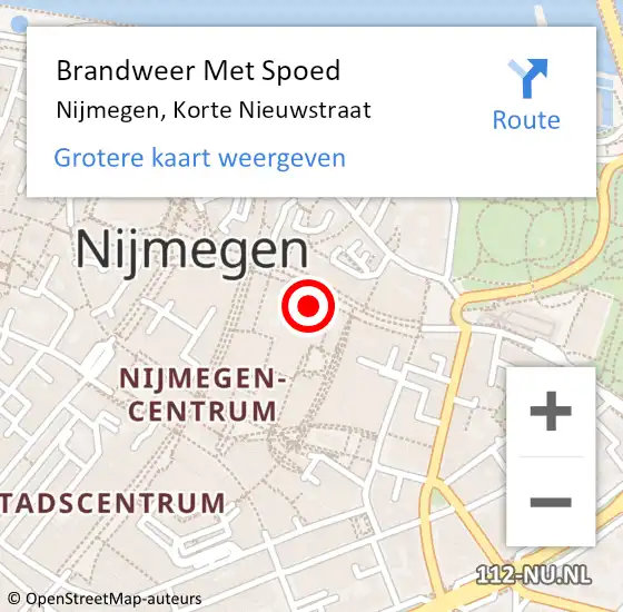 Locatie op kaart van de 112 melding: Brandweer Met Spoed Naar Nijmegen, Korte Nieuwstraat op 20 januari 2022 12:59