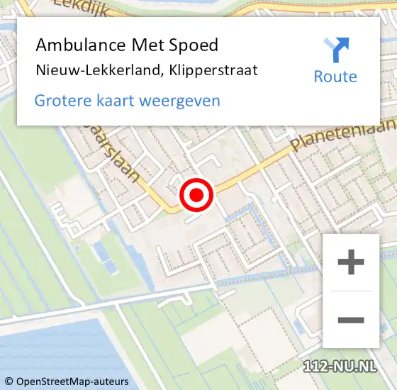 Locatie op kaart van de 112 melding: Ambulance Met Spoed Naar Nieuw-Lekkerland, Klipperstraat op 20 januari 2022 13:00