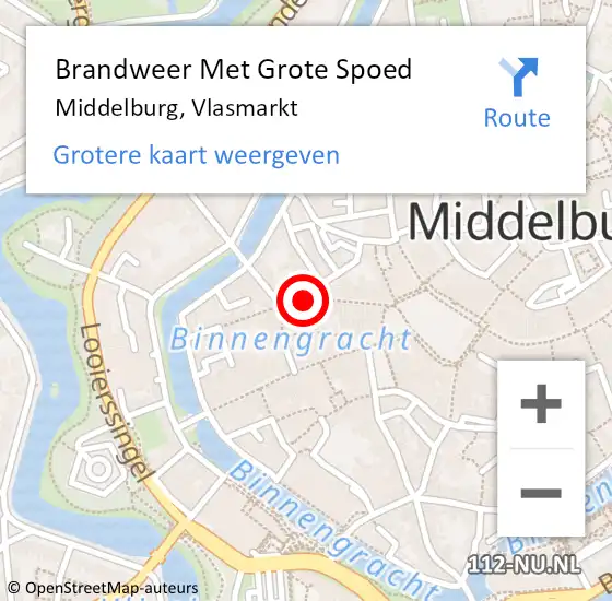 Locatie op kaart van de 112 melding: Brandweer Met Grote Spoed Naar Middelburg, Vlasmarkt op 20 januari 2022 13:04