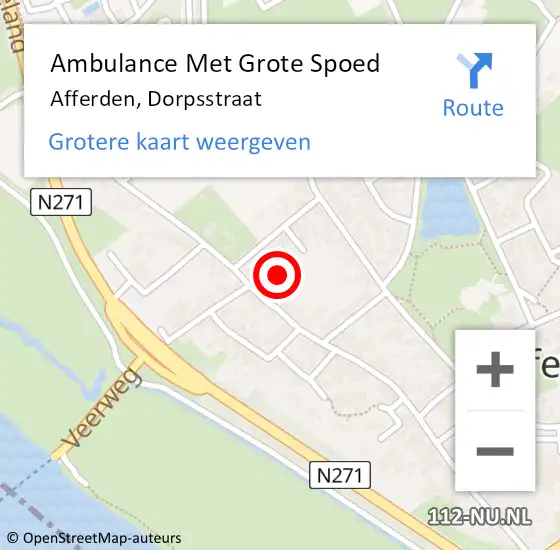 Locatie op kaart van de 112 melding: Ambulance Met Grote Spoed Naar Afferden, Dorpsstraat op 20 januari 2022 13:15