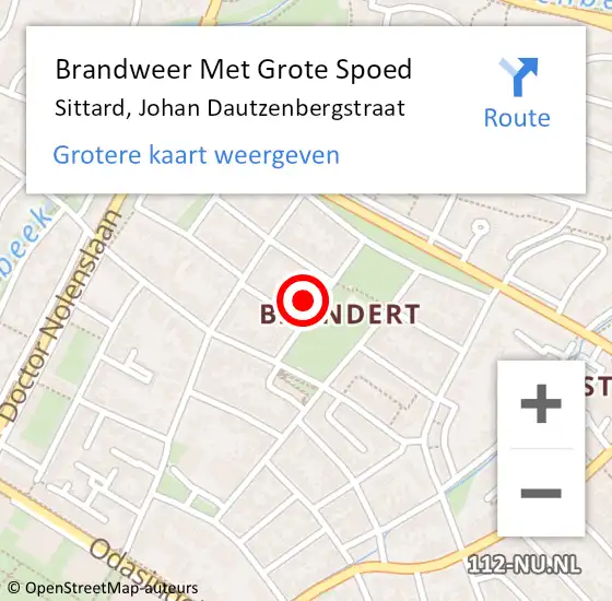 Locatie op kaart van de 112 melding: Brandweer Met Grote Spoed Naar Sittard, Johan Dautzenbergstraat op 20 januari 2022 13:43