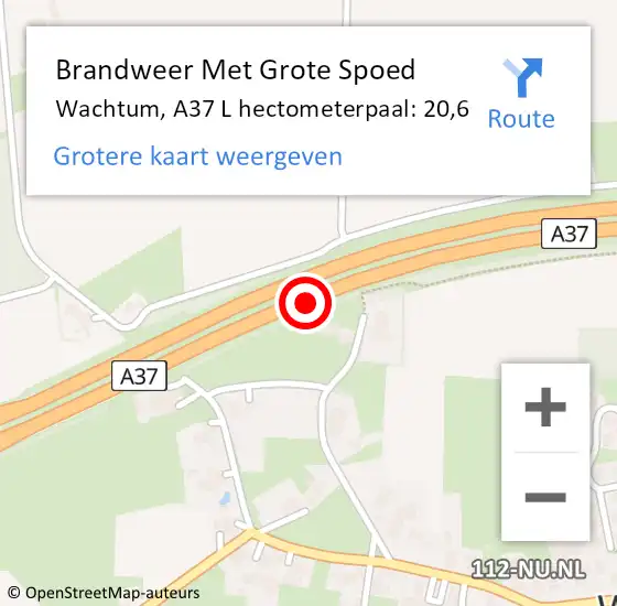 Locatie op kaart van de 112 melding: Brandweer Met Grote Spoed Naar Wachtum, A37 R hectometerpaal: 20,0 op 5 juli 2014 20:26