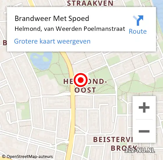 Locatie op kaart van de 112 melding: Brandweer Met Spoed Naar Helmond, van Weerden Poelmanstraat op 20 januari 2022 14:05