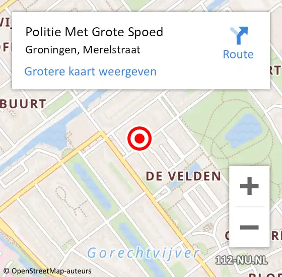 Locatie op kaart van de 112 melding: Politie Met Grote Spoed Naar Groningen, Merelstraat op 20 januari 2022 14:17