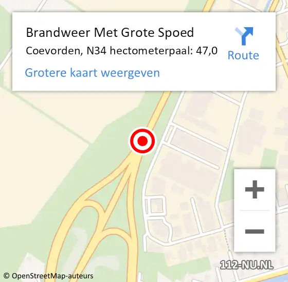 Locatie op kaart van de 112 melding: Brandweer Met Grote Spoed Naar Coevorden, N34 hectometerpaal: 53,1 op 5 juli 2014 20:34