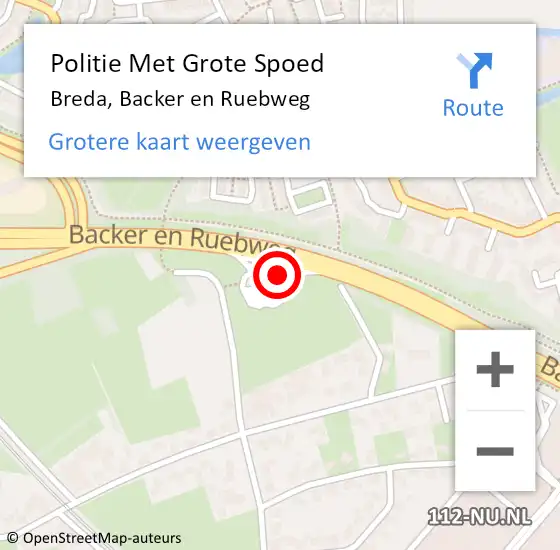 Locatie op kaart van de 112 melding: Politie Met Grote Spoed Naar Breda, Backer en Ruebweg op 20 januari 2022 14:31