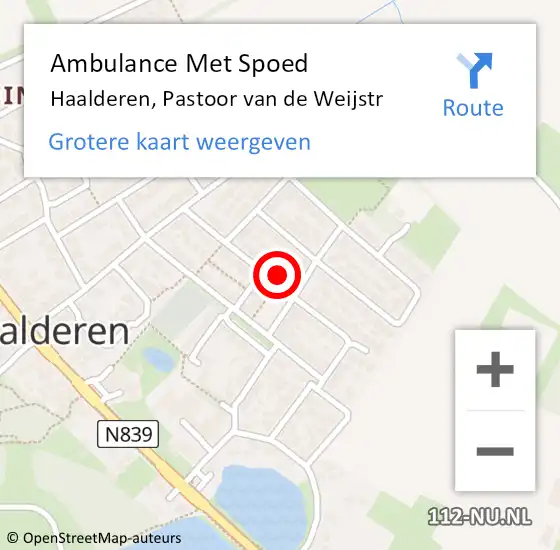 Locatie op kaart van de 112 melding: Ambulance Met Spoed Naar Haalderen, Pastoor van de Weijstr op 20 januari 2022 14:53