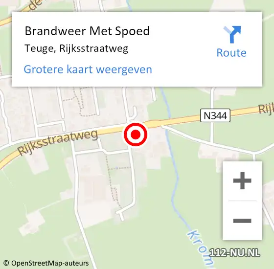 Locatie op kaart van de 112 melding: Brandweer Met Spoed Naar Teuge, Rijksstraatweg op 20 januari 2022 14:55