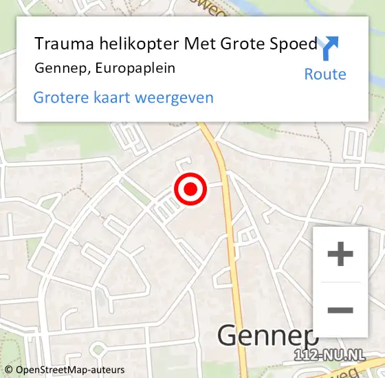 Locatie op kaart van de 112 melding: Trauma helikopter Met Grote Spoed Naar Gennep, Europaplein op 20 januari 2022 14:58