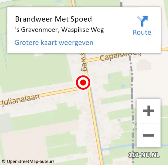 Locatie op kaart van de 112 melding: Brandweer Met Spoed Naar 's Gravenmoer, Waspikse Weg op 5 juli 2014 20:44