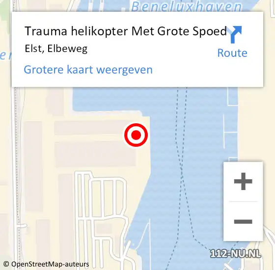 Locatie op kaart van de 112 melding: Trauma helikopter Met Grote Spoed Naar Europoort, Elbeweg op 20 januari 2022 15:18