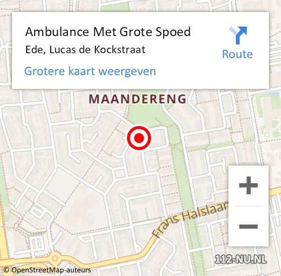 Locatie op kaart van de 112 melding: Ambulance Met Grote Spoed Naar Ede, Lucas de Kockstraat op 20 januari 2022 16:06