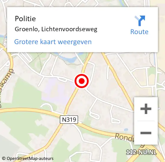 Locatie op kaart van de 112 melding: Politie Groenlo, Lichtenvoordseweg op 20 januari 2022 16:11