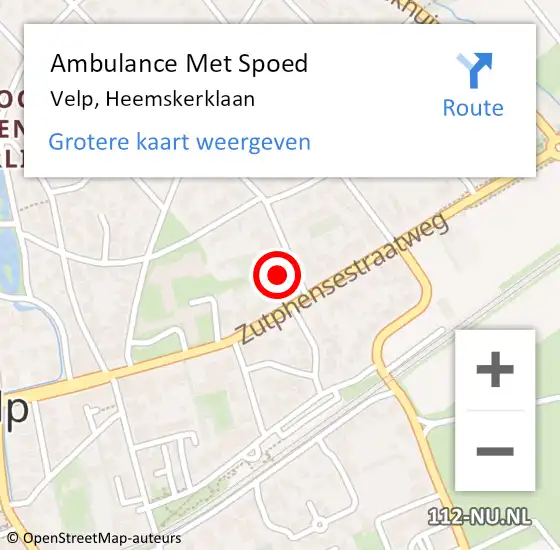 Locatie op kaart van de 112 melding: Ambulance Met Spoed Naar Velp, Heemskerklaan op 20 januari 2022 16:45