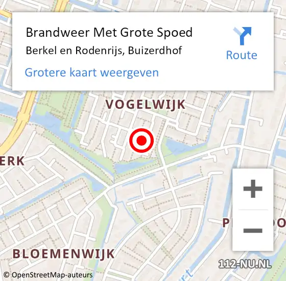 Locatie op kaart van de 112 melding: Brandweer Met Grote Spoed Naar Berkel en Rodenrijs, Buizerdhof op 20 januari 2022 17:20