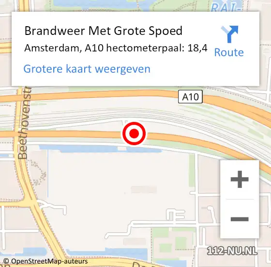 Locatie op kaart van de 112 melding: Brandweer Met Grote Spoed Naar Amsterdam, A10 hectometerpaal: 18,4 op 20 januari 2022 17:34