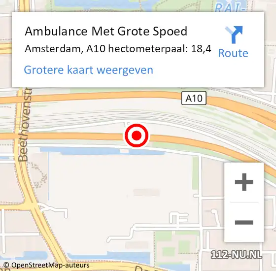 Locatie op kaart van de 112 melding: Ambulance Met Grote Spoed Naar Amsterdam, A10 hectometerpaal: 18,4 op 20 januari 2022 17:41