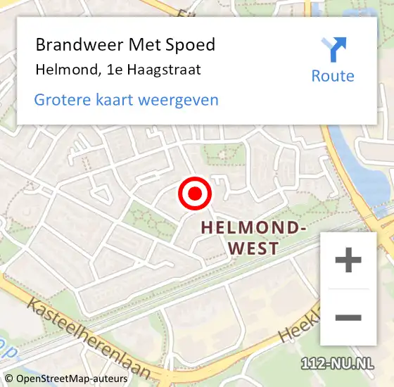 Locatie op kaart van de 112 melding: Brandweer Met Spoed Naar Helmond, 1e Haagstraat op 20 januari 2022 17:48