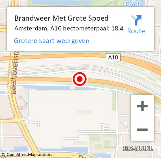 Locatie op kaart van de 112 melding: Brandweer Met Grote Spoed Naar Amsterdam, A10 hectometerpaal: 18,4 op 20 januari 2022 17:51