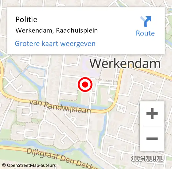 Locatie op kaart van de 112 melding: Politie Werkendam, Raadhuisplein op 20 januari 2022 18:15