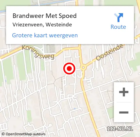 Locatie op kaart van de 112 melding: Brandweer Met Spoed Naar Vriezenveen, Westeinde op 20 januari 2022 18:35