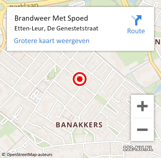 Locatie op kaart van de 112 melding: Brandweer Met Spoed Naar Etten-Leur, De Genestetstraat op 20 januari 2022 18:38