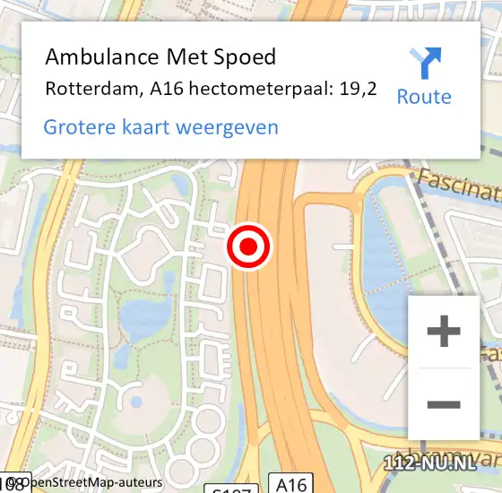 Locatie op kaart van de 112 melding: Ambulance Met Spoed Naar Rotterdam, A16 hectometerpaal: 19,2 op 20 januari 2022 18:46