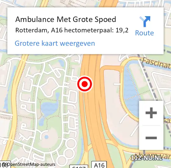 Locatie op kaart van de 112 melding: Ambulance Met Grote Spoed Naar Rotterdam, A16 hectometerpaal: 19,2 op 20 januari 2022 18:48