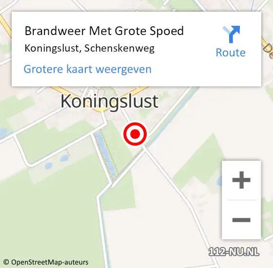 Locatie op kaart van de 112 melding: Brandweer Met Grote Spoed Naar Koningslust, Schenskenweg op 20 januari 2022 18:58