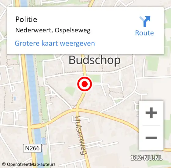 Locatie op kaart van de 112 melding: Politie Nederweert, Ospelseweg op 20 januari 2022 19:19