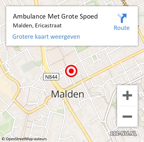 Locatie op kaart van de 112 melding: Ambulance Met Grote Spoed Naar Malden, Ericastraat op 20 januari 2022 20:35