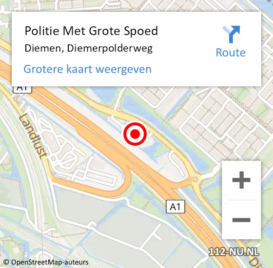 Locatie op kaart van de 112 melding: Politie Met Grote Spoed Naar Diemen, Diemerpolderweg op 20 januari 2022 20:41