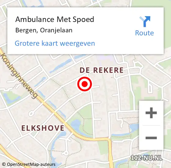 Locatie op kaart van de 112 melding: Ambulance Met Spoed Naar Bergen, Oranjelaan op 20 januari 2022 21:55