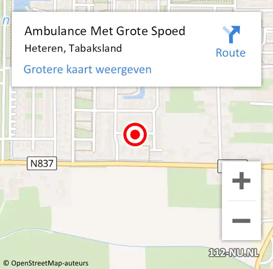 Locatie op kaart van de 112 melding: Ambulance Met Grote Spoed Naar Heteren, Tabaksland op 20 januari 2022 22:09
