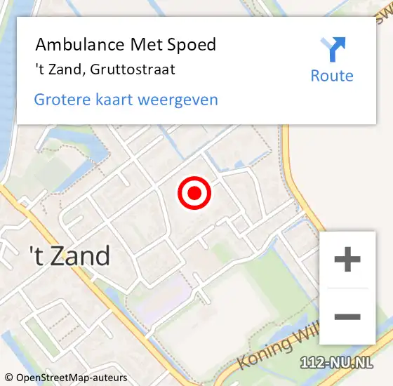 Locatie op kaart van de 112 melding: Ambulance Met Spoed Naar 't Zand, Gruttostraat op 20 januari 2022 22:28