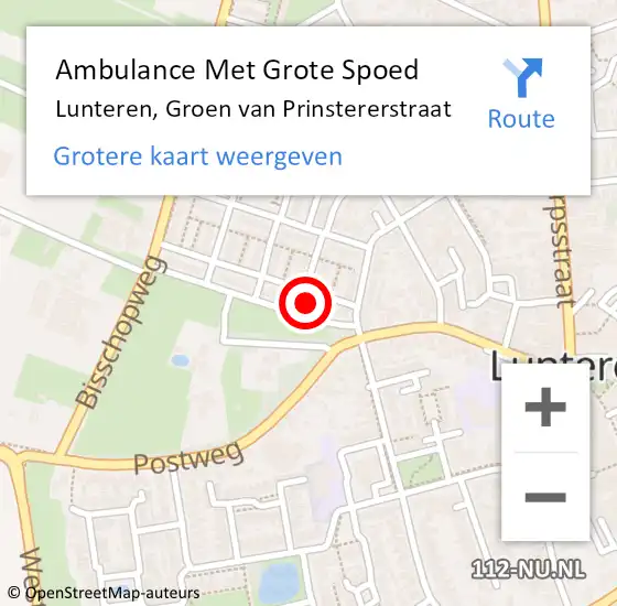 Locatie op kaart van de 112 melding: Ambulance Met Grote Spoed Naar Lunteren, Groen van Prinstererstraat op 20 januari 2022 23:27