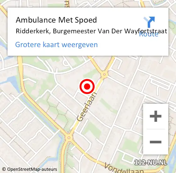 Locatie op kaart van de 112 melding: Ambulance Met Spoed Naar Ridderkerk, Burgemeester Van Der Wayfortstraat op 21 januari 2022 00:32