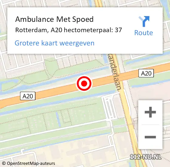 Locatie op kaart van de 112 melding: Ambulance Met Spoed Naar Rotterdam, A20 hectometerpaal: 37 op 21 januari 2022 04:16