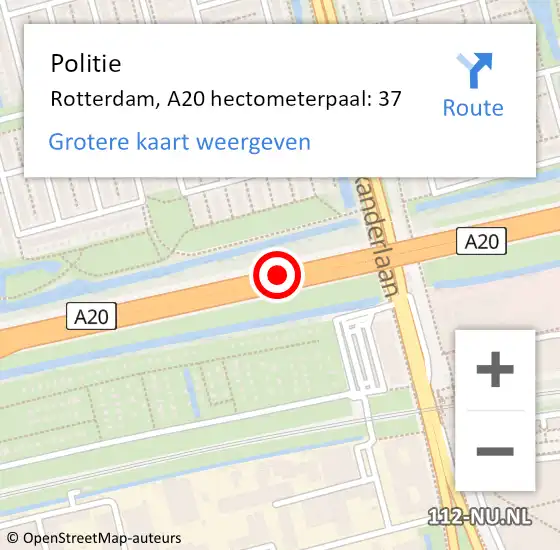 Locatie op kaart van de 112 melding: Politie Rotterdam, A20 hectometerpaal: 37 op 21 januari 2022 04:17
