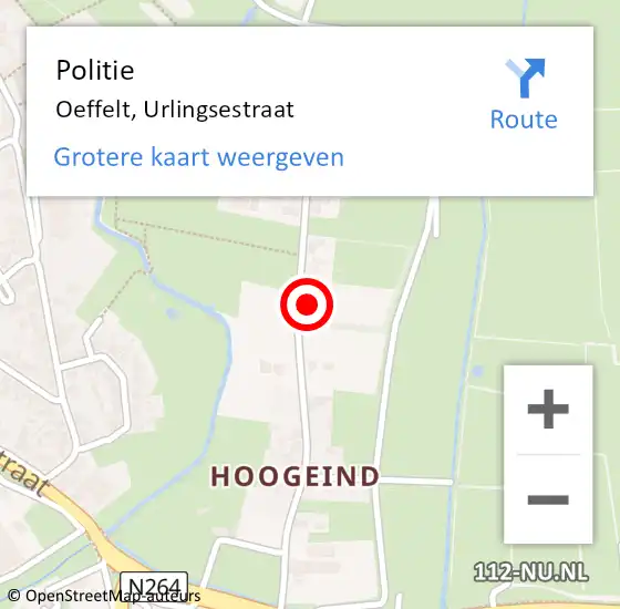 Locatie op kaart van de 112 melding: Politie Oeffelt, Urlingsestraat op 21 januari 2022 05:06