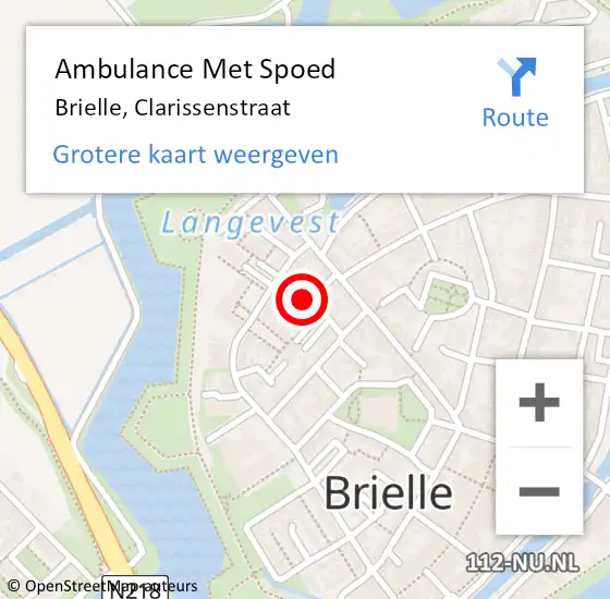 Locatie op kaart van de 112 melding: Ambulance Met Spoed Naar Brielle, Clarissenstraat op 21 januari 2022 05:59