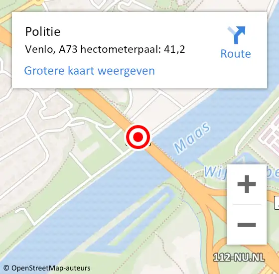 Locatie op kaart van de 112 melding: Politie Venlo, A73 hectometerpaal: 41,2 op 21 januari 2022 07:08